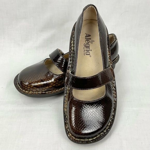 Alegria Mary Jane Shoes Paloma Patent Leather Brown Feliz Sz 37 Animal Print - Picture 1 of 12